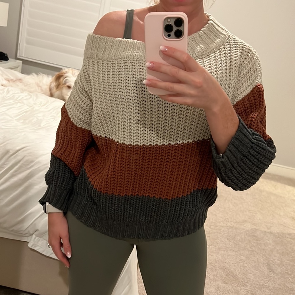 Aakaa off shoulder striped sweater